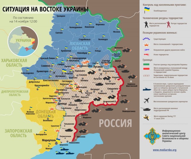 Карта боевых действий на Украине 14.11.2014 
